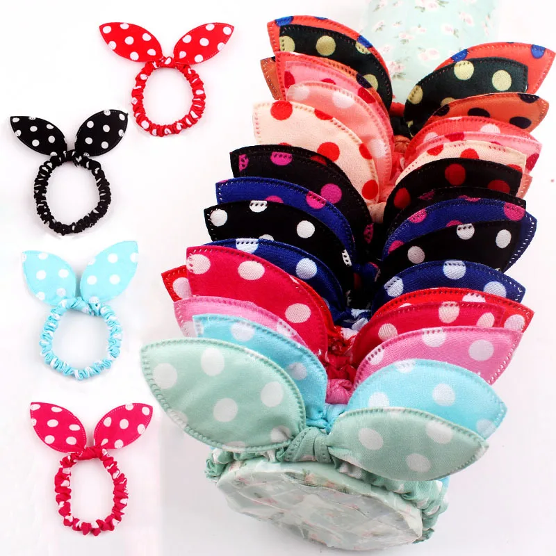 

Women's Hair Ring Rabbit Ear Hair Rope Korean Fashion White Dot Girl Hair Accessories Tie Hairband Hot Style