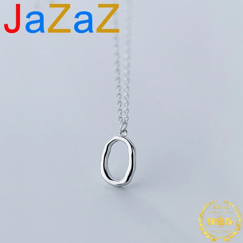 

A00848 Geometric Oval Pendant Necklaces for Women Genuine 100% 925 Sterling Silver Minimalist Party Jewelry