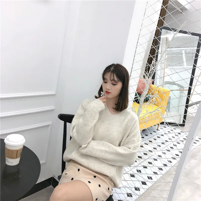 wool sweater female 2019 autumn Korean round neck pullover long sleeve Slim shirt women's wild jacket | Женская одежда