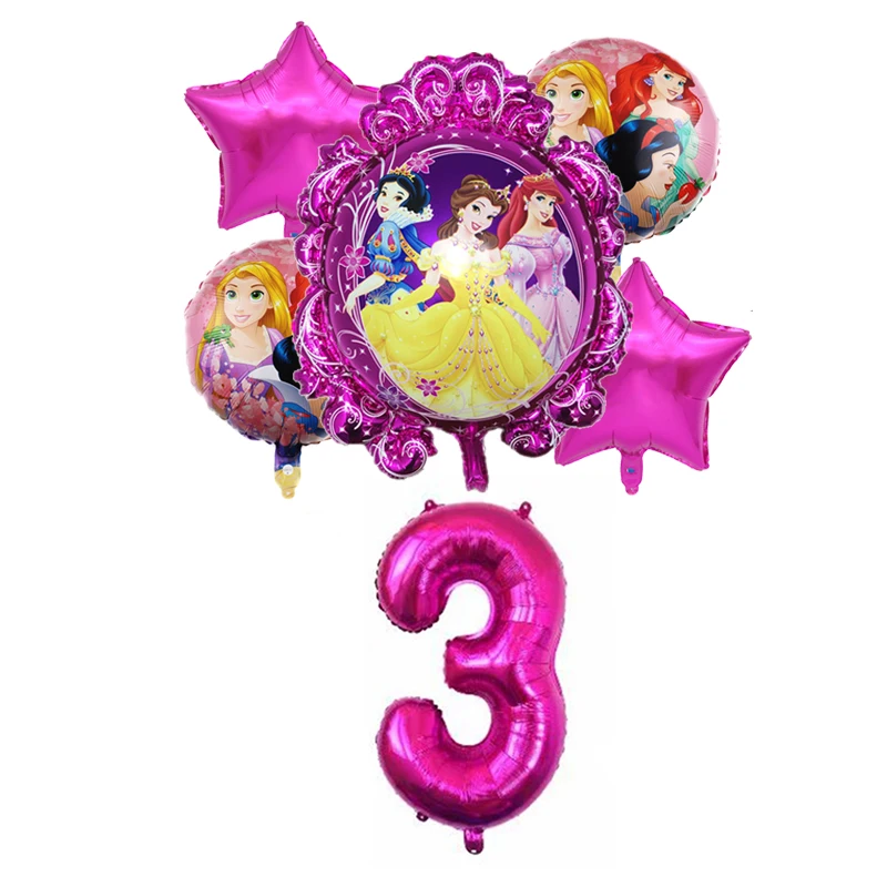 6pcs Disney Three Princess Cake Foil Balloons Baby Girls Birthday Decoration Party 32inch Number Balloon Set Children's Day Gift | Дом и