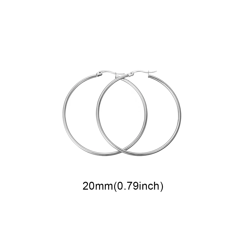 20mm silver Модные серебряные серьги-кольца из нержавеющей стали для женщин 10 мм 80 мм Большой Круг круглая петля креольские серьги ювелирные изделия Букле д 'ореиль - Окраска металла: 20mm silver