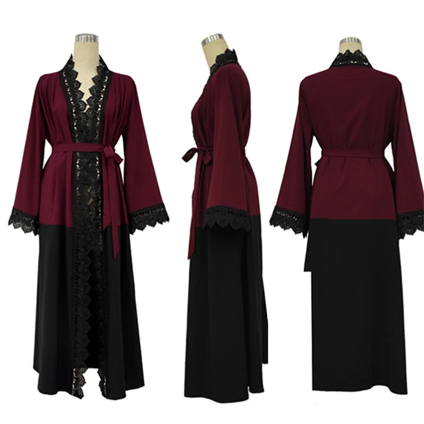 Женское платье с длинным рукавом Abaya мусульманское Кружевное кафтан в турецком