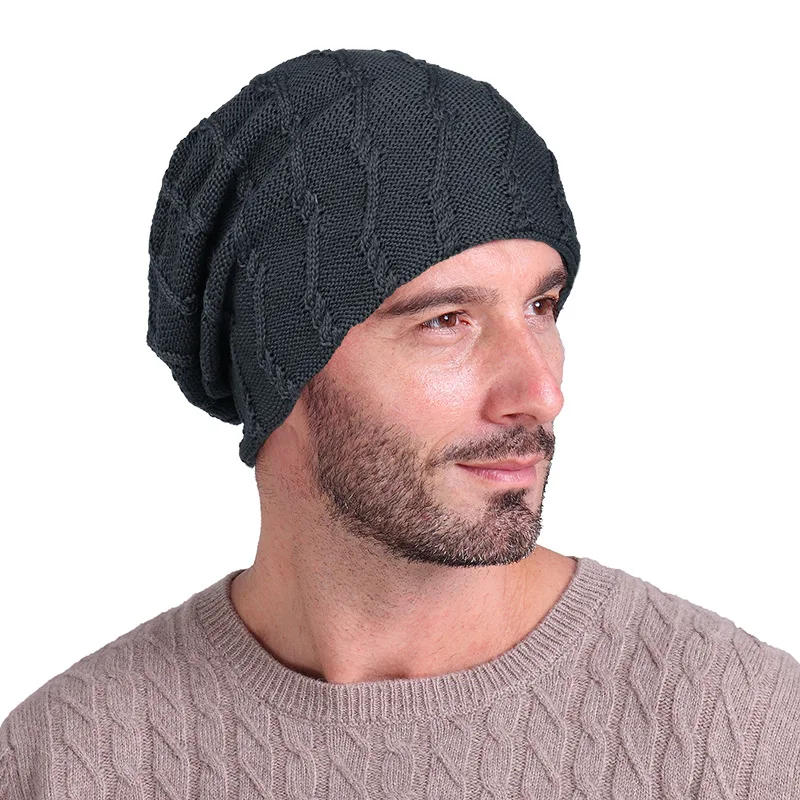 2 Зимняя шапка toque, Мужская плюшевая шерстяная шапка, теплые наушники, вязаная шапка, для улицы, Конопляный узор, пуловер, шапка Skullies Bonnet beanie cc Hat - Цвет: 2