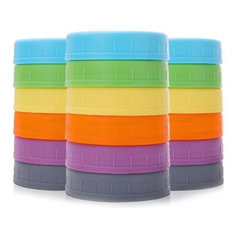 

New 18Pcs Plastic Regular Mouth Mason Jar Lids for Ball, Kerr and More with Rings - Colored Plastic Storage Cap