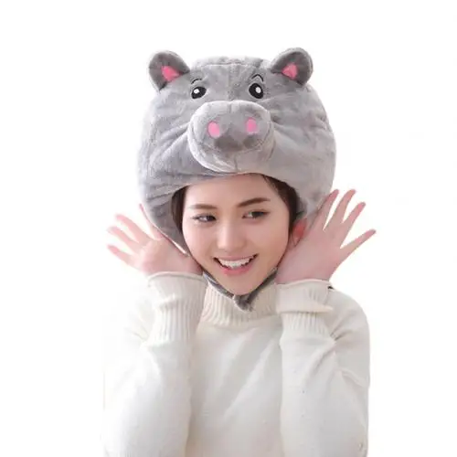 Grey Pig В виде милой панды шапочки с наушниками шапка головной убор теплые наушники косплей реквизит для фотографий для детей костюм теплый пушистый развивающие игрушки - Цвет: Grey Pig