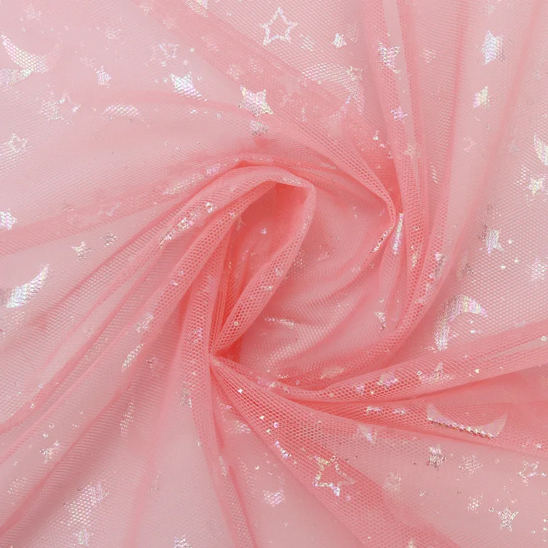 Синий/серый Мерцающие Звезды Луна печать Тюлевая сетчатая кружевная ткань