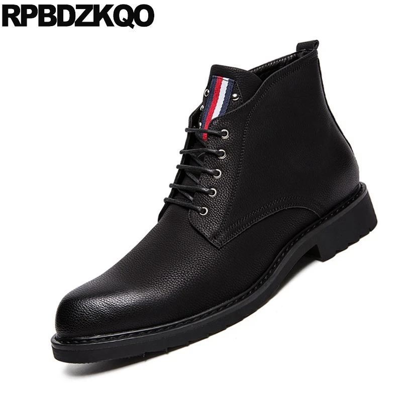 Formal Fall Lace Up Pointed Toe Wingtip Shoes Booties Waterproof Brogue Short Party Oxford Mens Zipper Dress Boots Black 2021 | Обувь