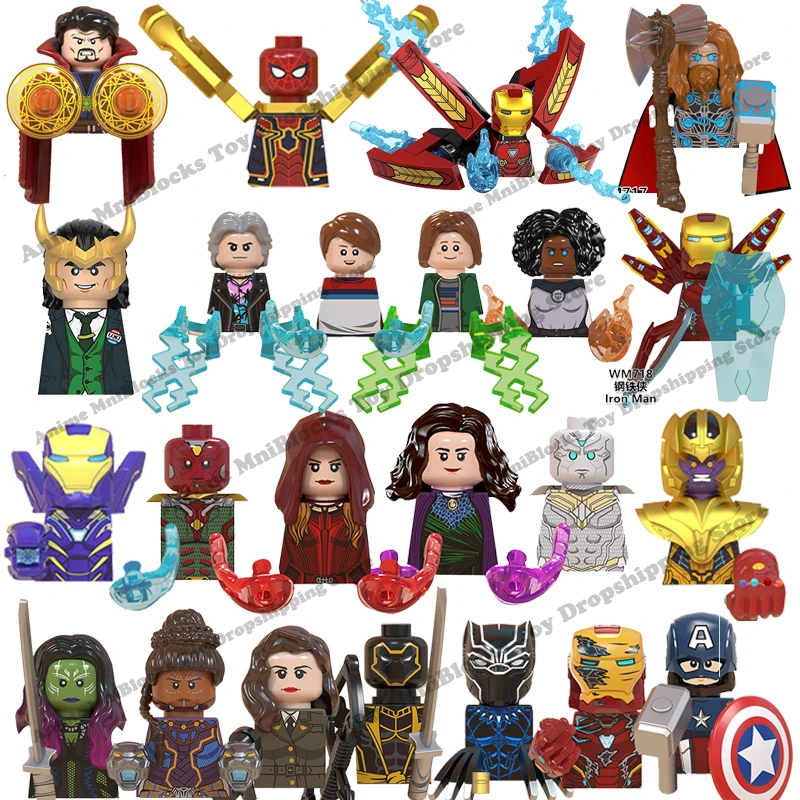 

Marvel anime bricks movies Iron man Spiderman Captain America Thor anime dolls mini action toy figures Assemble blocks kid gifts