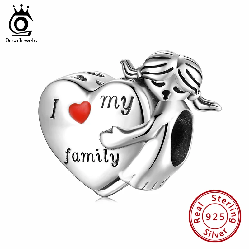 

ORSA JEWELS 925 стерлингового серебра Подвески Оригинал подходят в стиле «я люблю свою семью браслет аксессуары бусины для изготовления ювелирны...