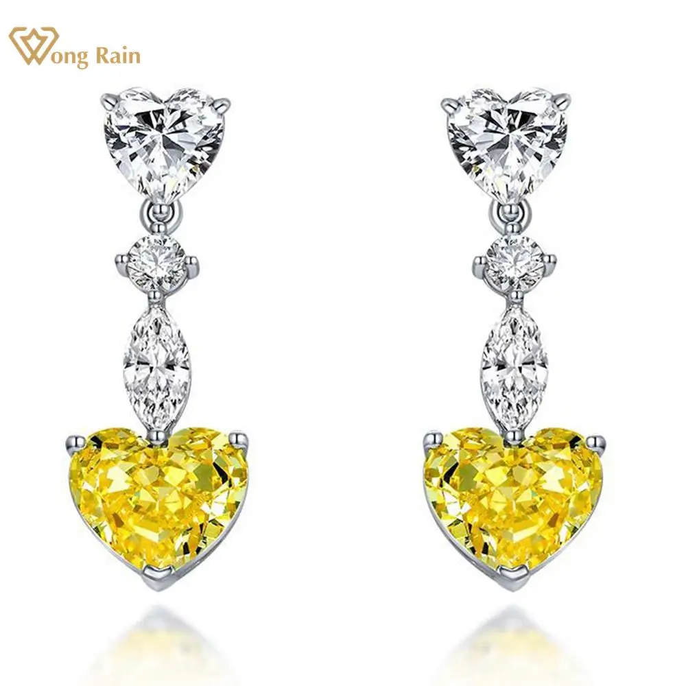 

Wong Rain 925 Sterling Silver Love Heart Created Moissanite Gemstone Wedding Engagement Drop Dangle Earrings Fine Jewelry Gift