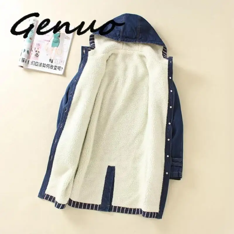 

2019 Warm Winter Long Bomber Jacket Women Hooded Coat Jeans Denim Jackets Basic Ladies Windbreaker Female Large Plus Size 5XL