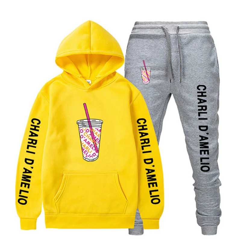 

Men's and women's hooded sweatpants suit sportswear couples printed pullover + jogging pants casual daily student 2-piece suit