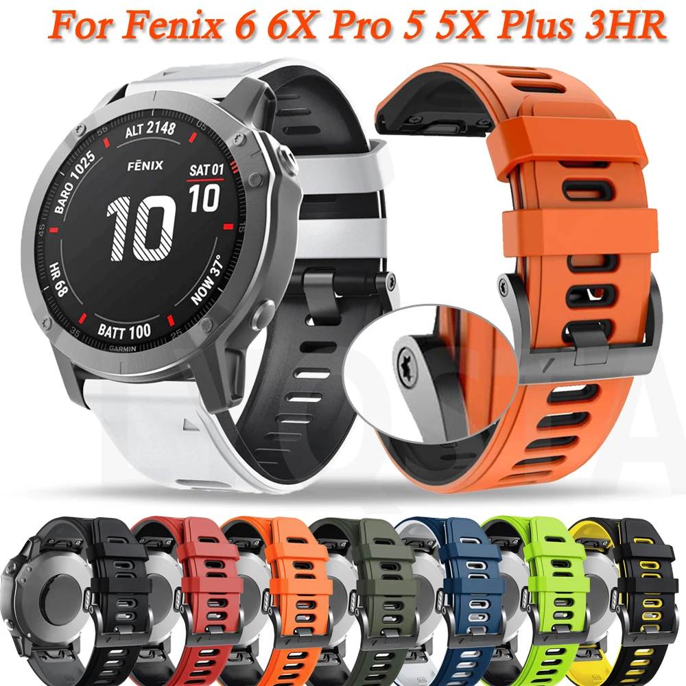 

22 26mm Official Style Straps Garmin For Fenix 6 6X 6S Pro 5X 5 Plus 3HR 935 Silicone Wrist Band Release Quick Watchband Correa