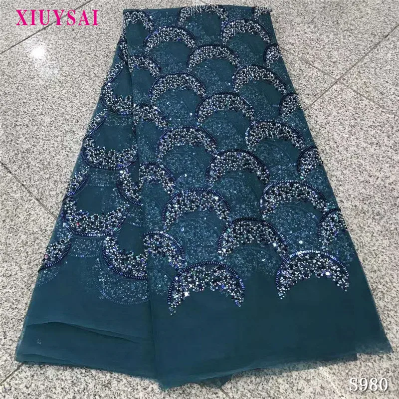 

Fashion African Lace Fabric High Quality French Lace Fabric 2020 Latest Sequins Lace Fabrics For Wedding S980