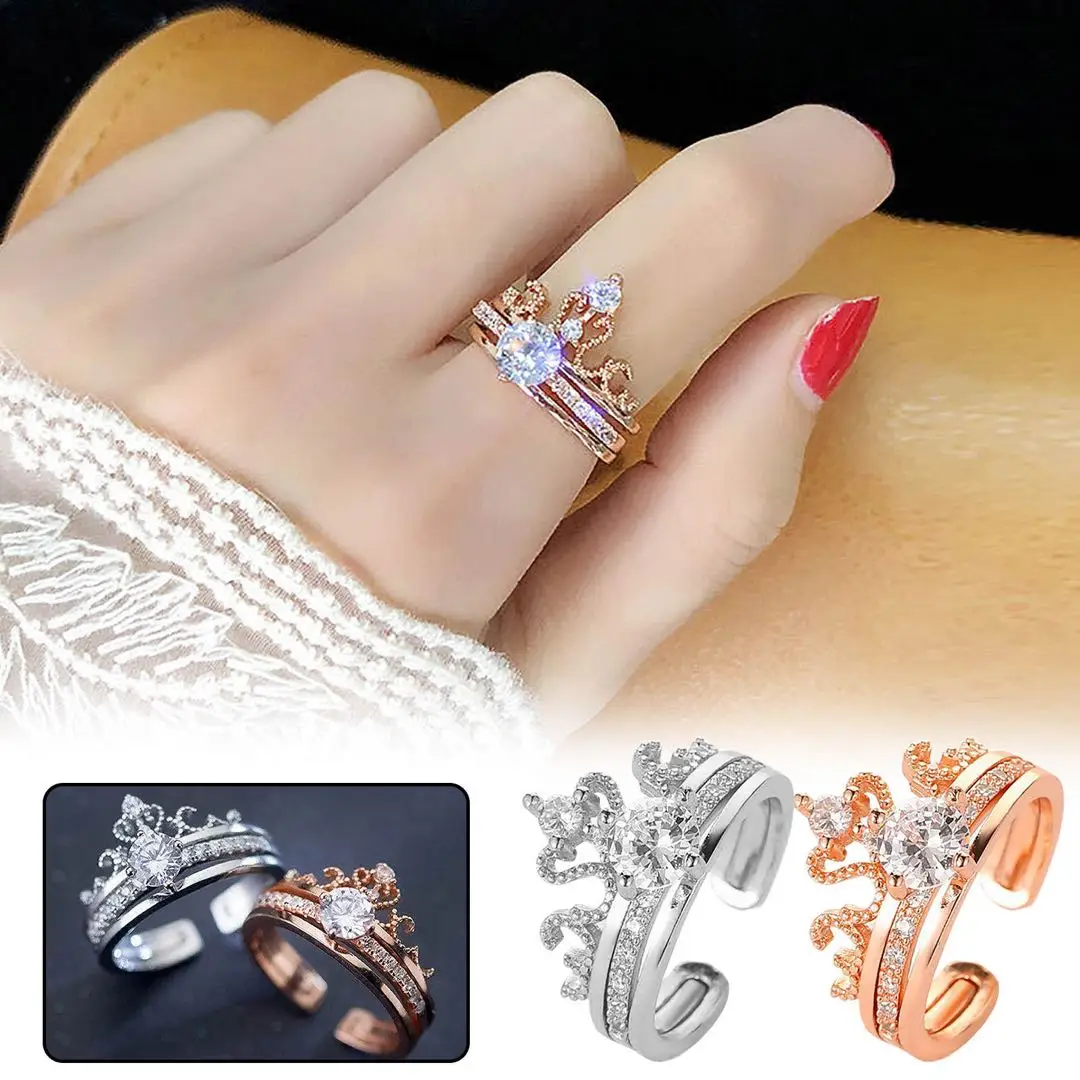 

Fashion Personality Western-style Luxury Romantic Crown Design Ring Princess Queen Gift Adjustable Wide Ring Ladies Jewelry