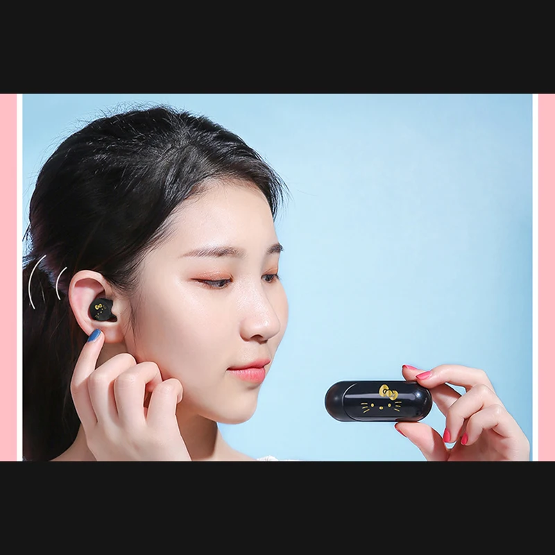 Беспроводные Bluetooth наушники Hello Kitty мини-гарнитура с зарядным чехлом Smart Touch HiFi