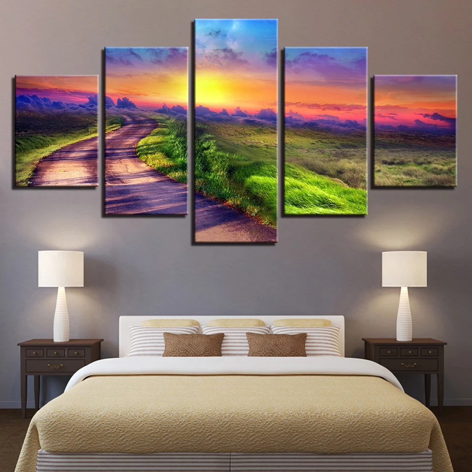 

Landscape Sky Cloud Star Mountain River Hot Air Balloon 5 Piece Wall Pictures For Living Room Color Painting Art Home Decor