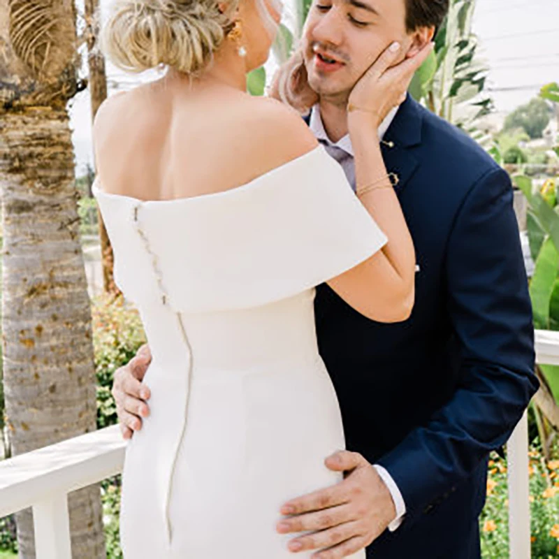 С открытыми плечами атласная Простой свадебное платье пляжные сандали труба