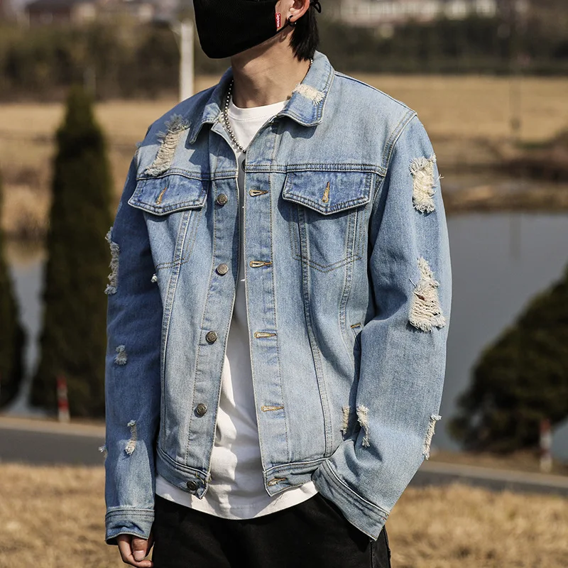 

Handsome men age season cultivate one's morality cowboy clothing hole jean jacket male students windbreaker men jacket casual