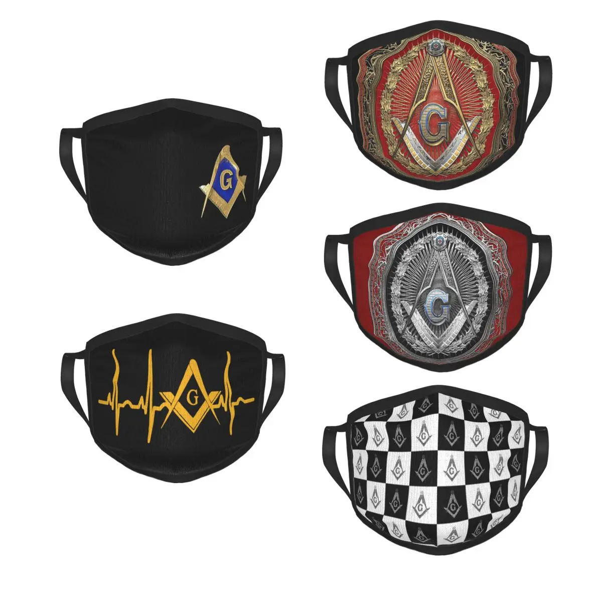 

Masonic Symbols Reusable Mouth Face Mask 3rd Degree Mason Silver Jewel Master Anti Haze Mask Protection Cover Muffle