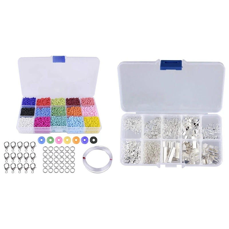 

200 шт. DIY стартовый ювелирный набор комплект серьги застежка для ожерелья или Браслета Аксессуар & 9000 шт красочные бусины 3 мм стеклянные буси...
