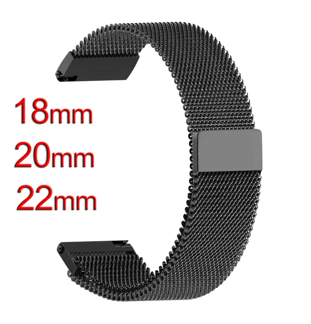 18 мм 20 мм 22 мм для samsung gear Sport S2 S3 Galaxy 42 мм 46 мм полосы стальной Миланский ремешок для Galaxy Watch Active 40 44 huawei GT
