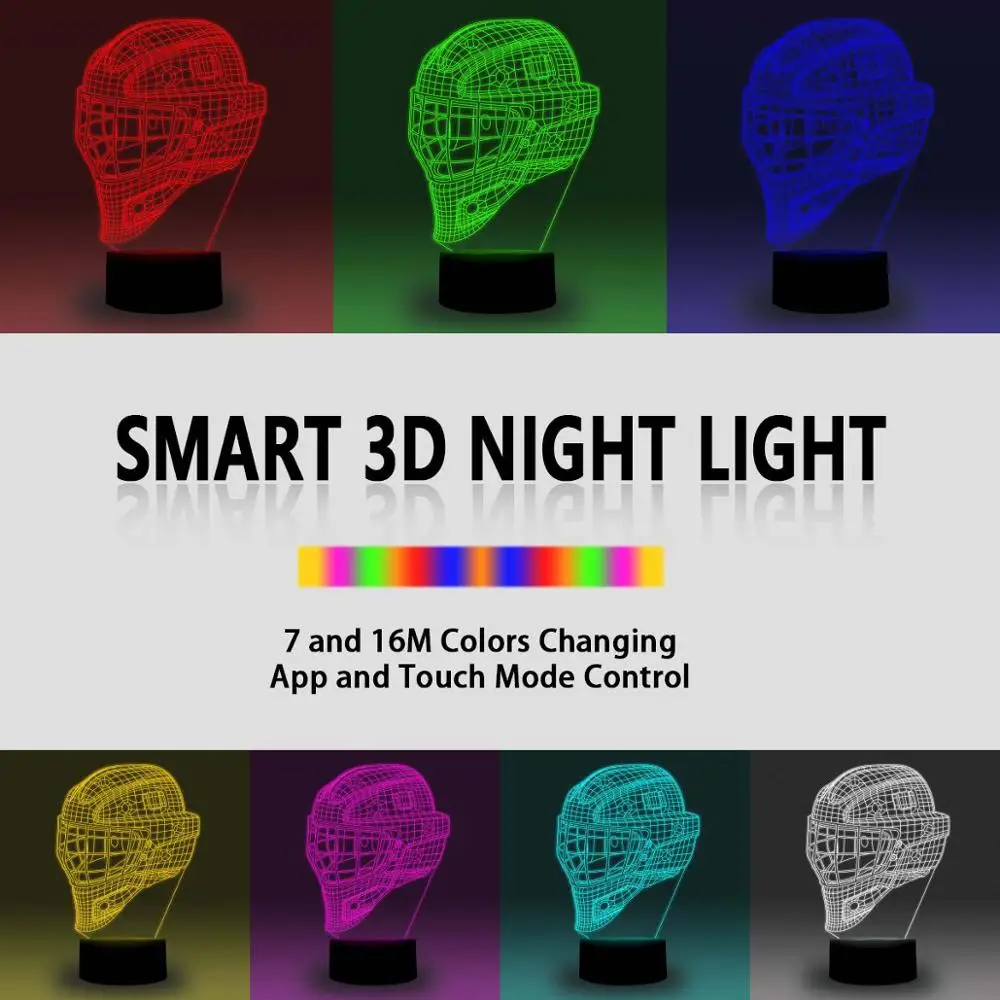 NiteApps 3D хоккейный шлем Ночной свет настольная Иллюзия украшение лампа подарок на день рождения приложение/сенсорное управление
