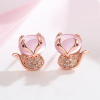 korean version of micro diamond fox earrings female hibiscus stone fox earrings sweet animal earrings niche earrings jewelry
