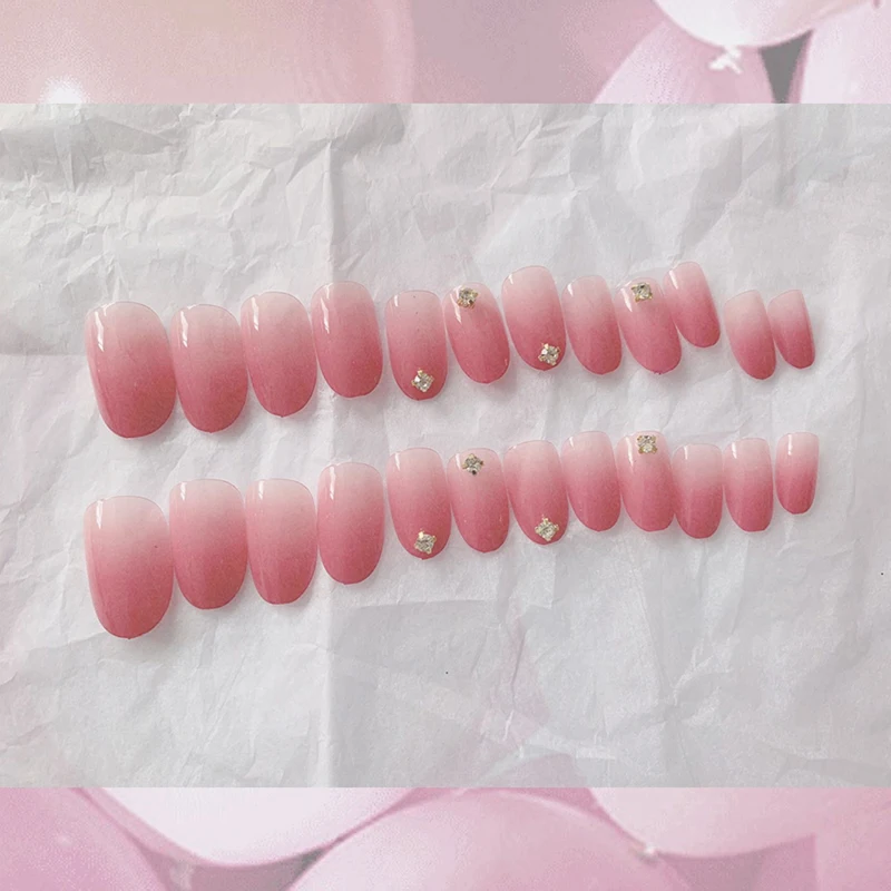 Dr.makeup 24Pcs Oval Fake Nail Clear Plastic Gradient Drill Soft Pink Decoration False Nails Candy Short Medium Long Tips | Красота и