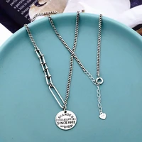 yizizai round card letter pendant necklace vintage silver color charm necklace chains for women gifts