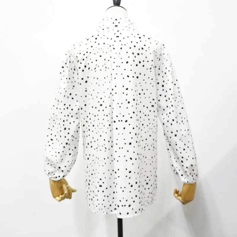 

Women Long Sleeve T Shirts Casual Ladies Dot Dot Printed Turn-down Blouse Loose Tops