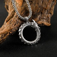 personality circle ouroboros pendant necklace vintage mens silver color dragon necklace biker jewelry hip hop chain accessories