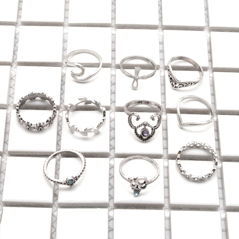10 шт./компл. женские винтажные резные кольца в стиле панк этнический хиппи