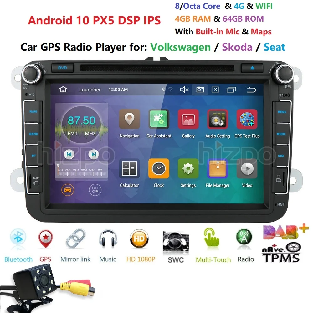 Автомобильный мультимедийный плеер GPS Android 10 2 Din для VW/Volkswagen/POLO/PASSAT/Golf камера