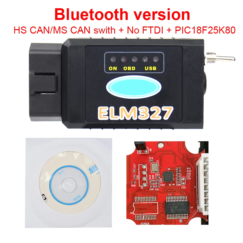 Горячая Распродажа HS CAN/MS CAN ELM327 V1.5 PIC18F25K80 Чип поддержка Bluetooth/WI FI ELM 327 для Ford FORScan OBD2