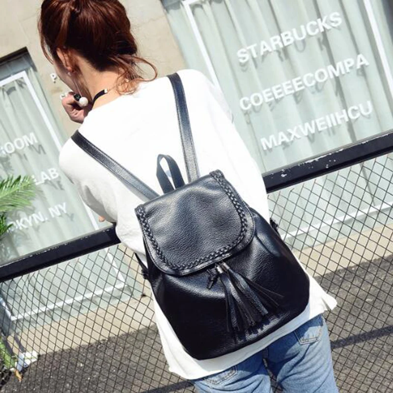 Новинка 2019 Модный женский рюкзак с кисточками из мягкого полиуретана эффектом