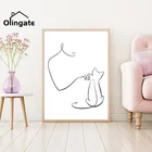 Картина черно-белая с абстрактными линиями, картина с изображением кота плакат со служанкой, цельный холст, домашний декор для гостиной, гостиной