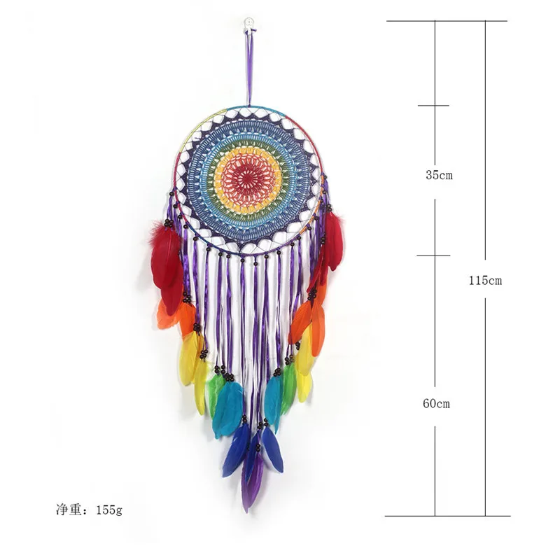 Ловец снов ручной работы 35 см с радужной кисточкой|Ловцы и подвесные украшения| |