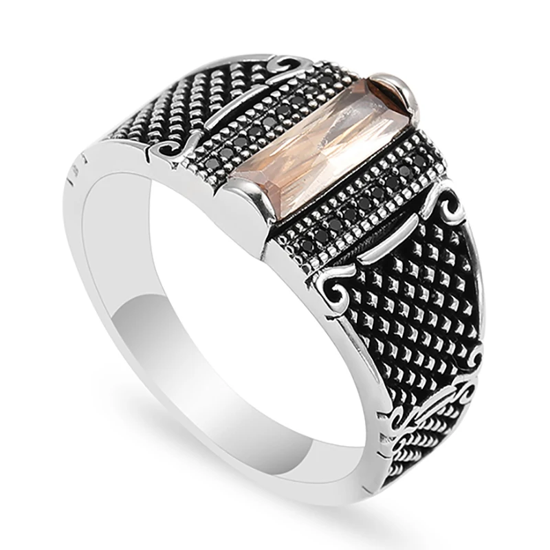 

Champagne Crystal Stone Prism Snake Scale Ring for Men Vintage Casual Party Jewelry Gift