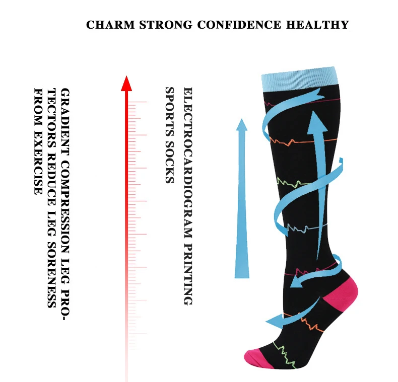 Носки компрессионные для мужчин и женщин эластичные цветные полосатые носки до