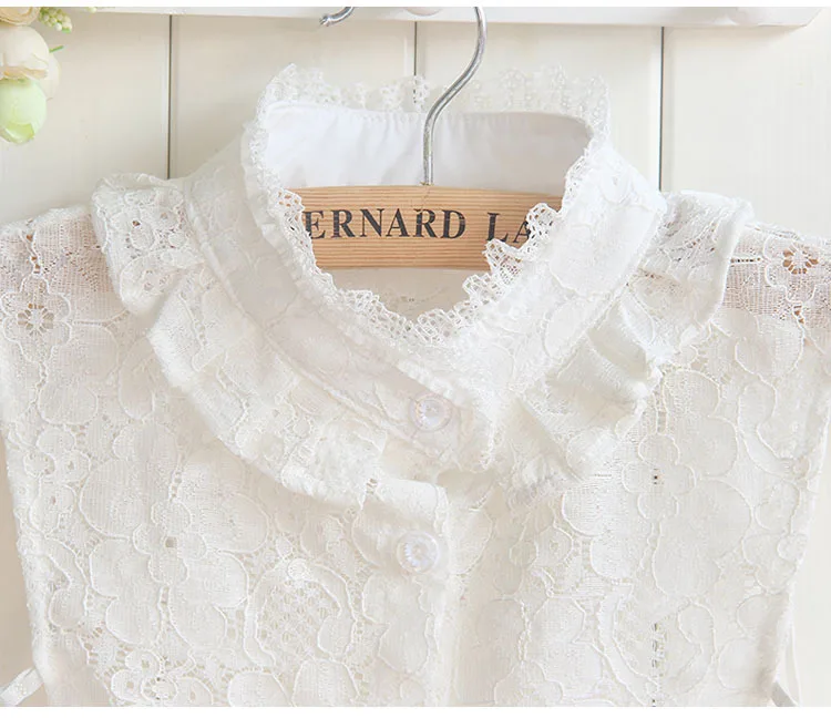 Linbaiway хлопковая кружевная имитация воротника Женская Однотонная рубашка с