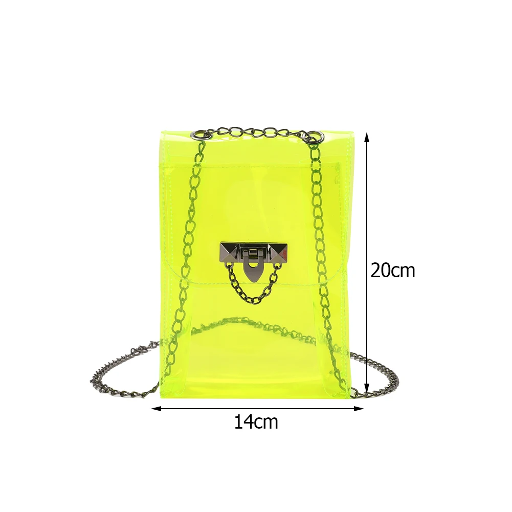 

Fashion Women Solid Color Transparent Shoulder Crossbody Messenger Bag Casual Ladies Chain Small Jelly Handbags Purse Phone Bags