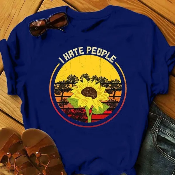 

2020 Fashion Summer Women Short Sleeve Tee Sunflower Print T-shirt I Hate People Letter Tops Tee Shirts Harajuku Female T Shirt