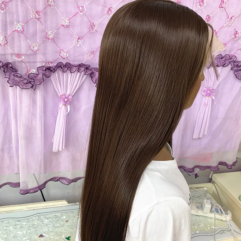 

Парик шоколадно-коричневый, 26 дюймов, на сетке спереди, синтетические парики, длинный прямой парик, парик для косплея, для чернокожих и белых...