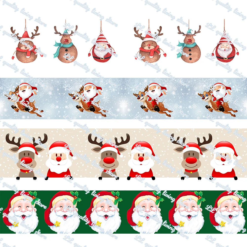 

16-75MM Christmas Santa&Elk Printed Grosgrain Ribbon 50Yards/Roll Tape Clothing Bakery Gift Wrapping Accessory Hairbow Head