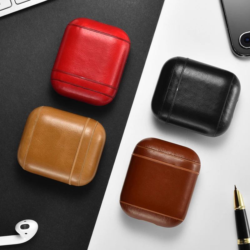Ретро подлинный кожаный наушник чехол для хранения чехол для Apple airpods iphone bluetooth наушники чехол коробки защитный чехол