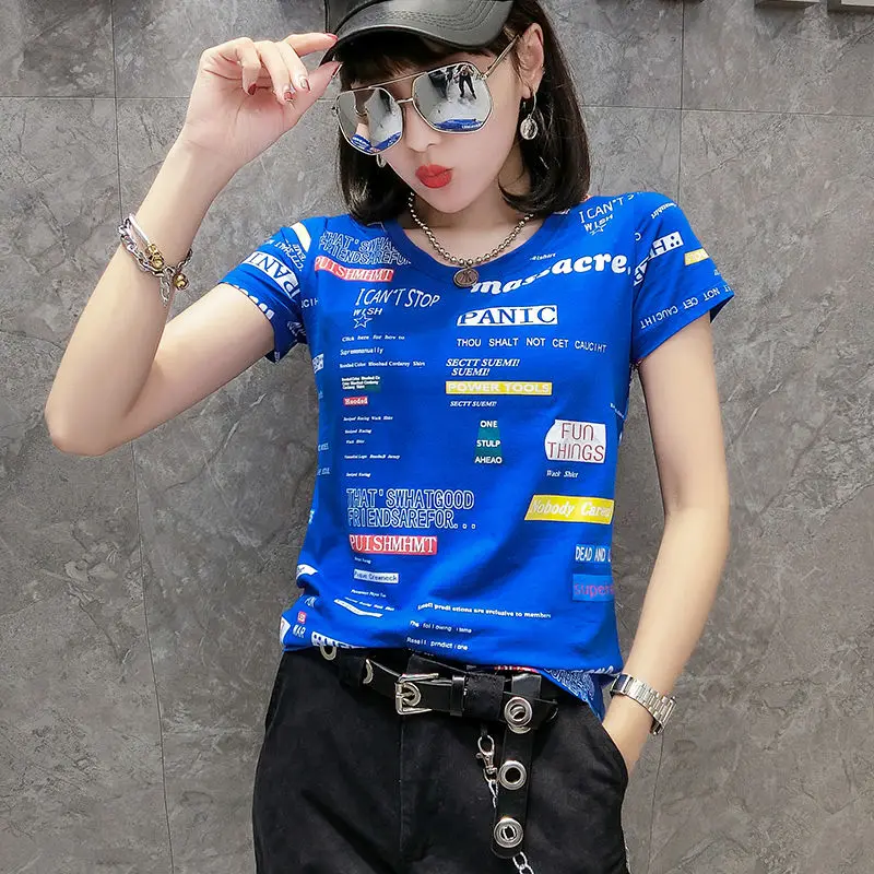 

Summer fashion round neck print letter T-shirt women's short sleeve slim Half Sleeve T-Shirt Top