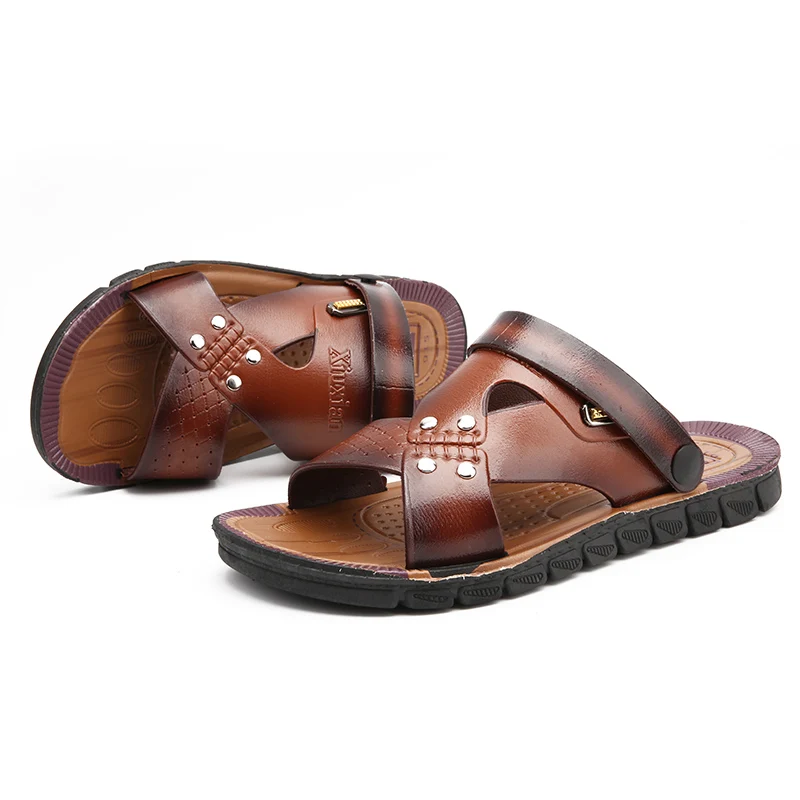 

Men's Summer Sandals Genuine leather comfortable slip-on casual sandals fashion Men slippers zapatillas hombre size 39-44