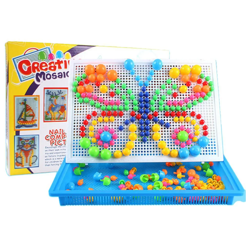 

296PCS mushroom nail DIY handmade toys children's educational toyschildren's intelligent 3D puzzle game Jigsaw board gifts