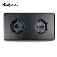 wallpad z6 double eu plug power socket 2 electric outlet black stainless steel plate with claws fit eu box
